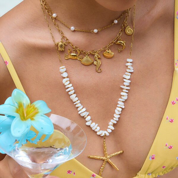 Bead Starfish Pendant Necklace - 图片 2