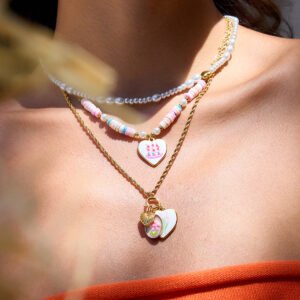 Pink Bead Heart Pendant Necklace