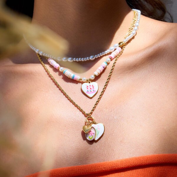 Pink Bead Heart Pendant Necklace