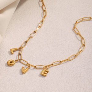 LOVE Charm Paperclip Chain Necklace