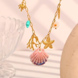 Summer Pink Shell Charm Necklace