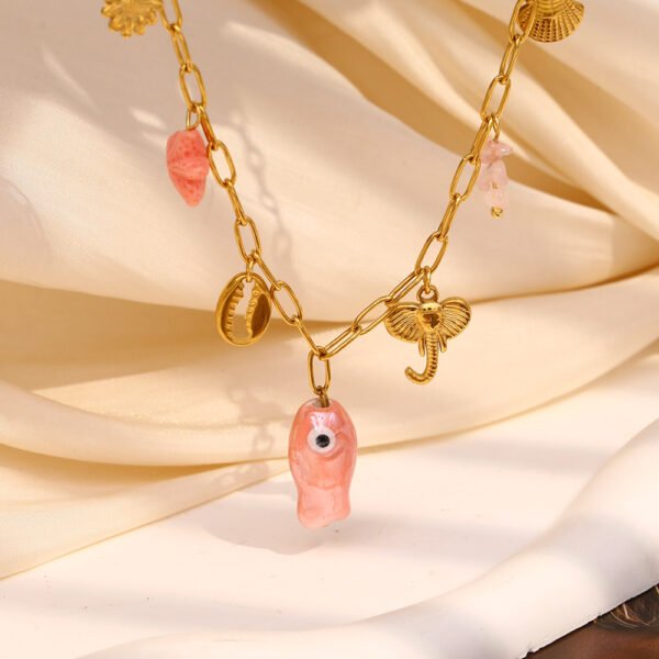 Summer Pink Fish Charm Necklace - 图片 2