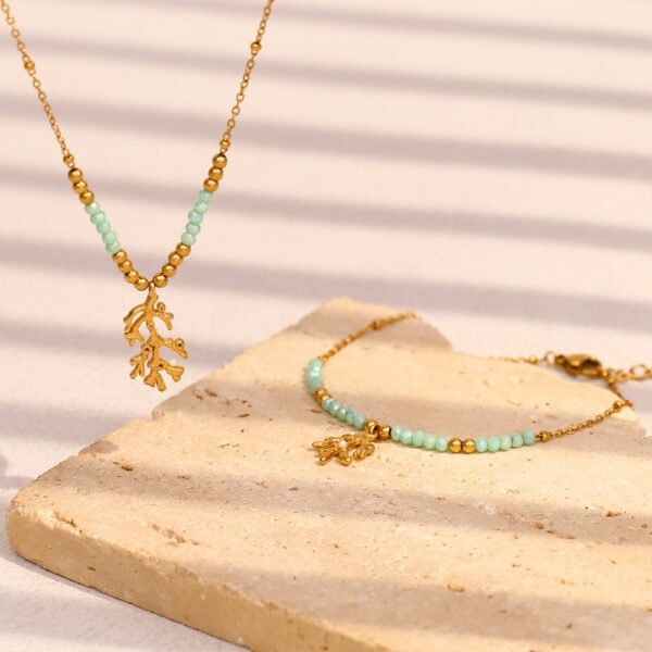 Summer Bead Coral Pendant Necklace