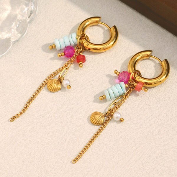 Shell Charm Tassel Hoop Earrings - 图片 2