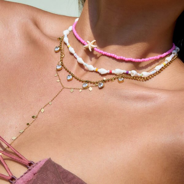 Pink Bead Heart Charm Necklace - 图片 2