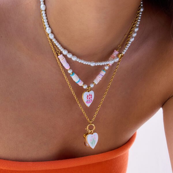 Pink Bead Heart Pendant Necklace - 图片 2