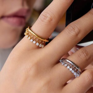 Round Zirconia Tassel Stainless Steel Ring