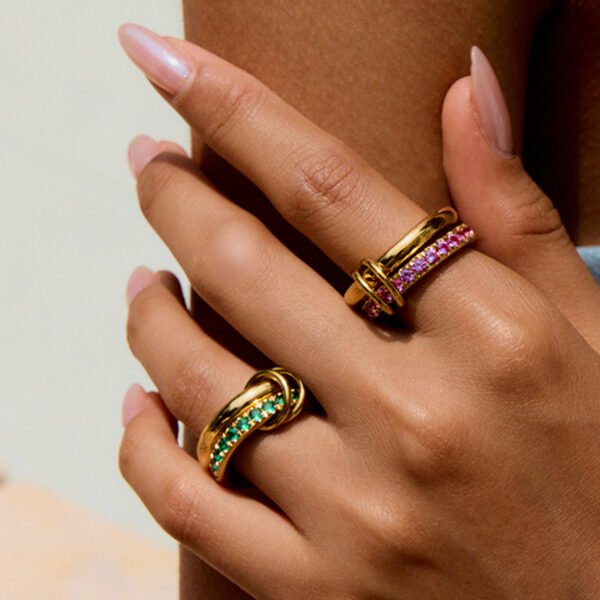 Color Zirconia Stainless Steel Layered Ring - 图片 2
