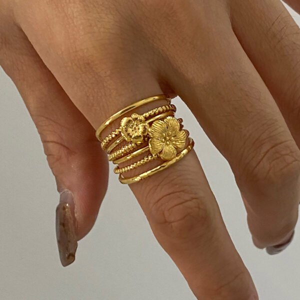 Multi Layer Flower Clover Ring - 图片 11