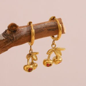 Gold Cherry Hoop Earrings