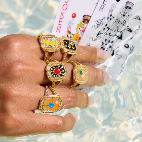 Color Enamel Stainless Steel Square Ring - 图片 3
