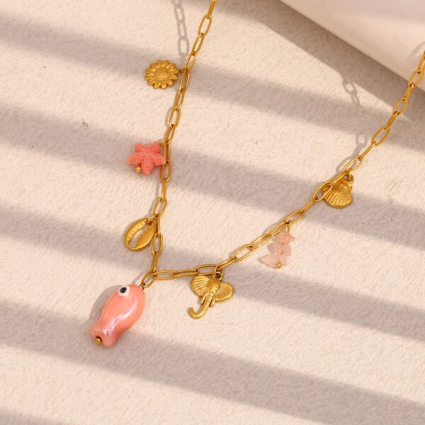 Summer Pink Fish Charm Necklace - 图片 3