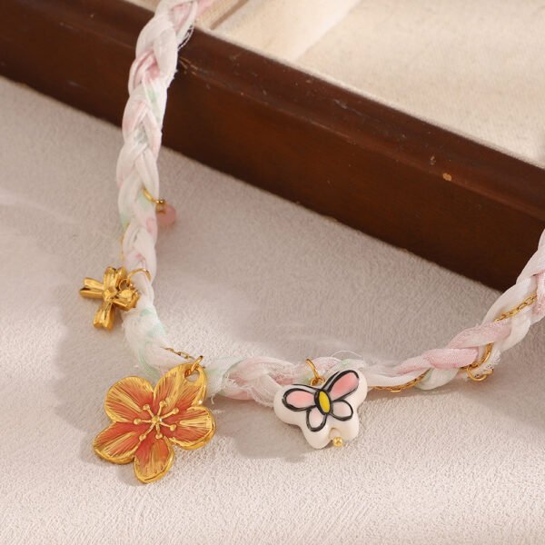 Bowknot Heart Charm Bandana Necklace - 图片 2