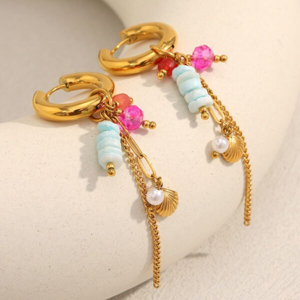 Shell Charm Tassel Hoop Earrings - 图片 3