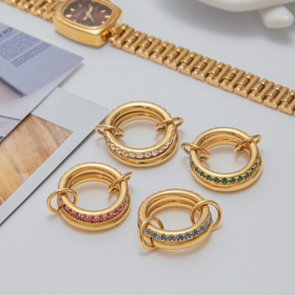 Color Zirconia Stainless Steel Layered Ring - 图片 3