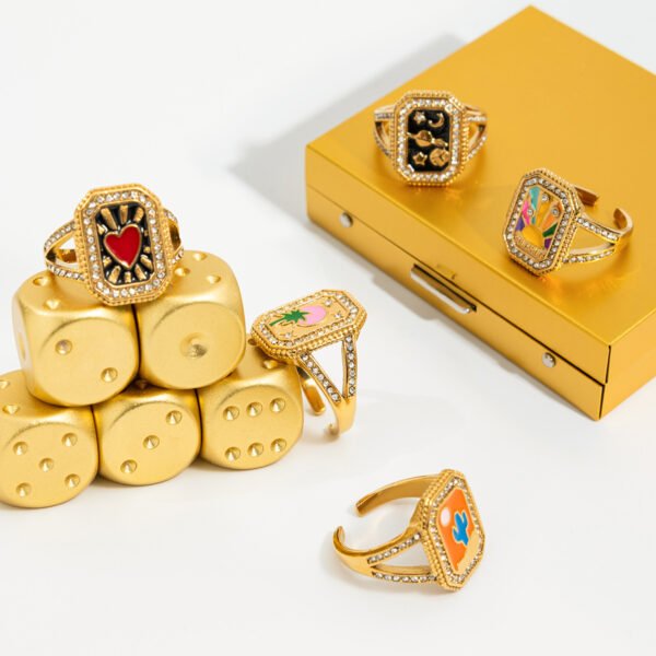 Color Enamel Stainless Steel Square Ring - 图片 4