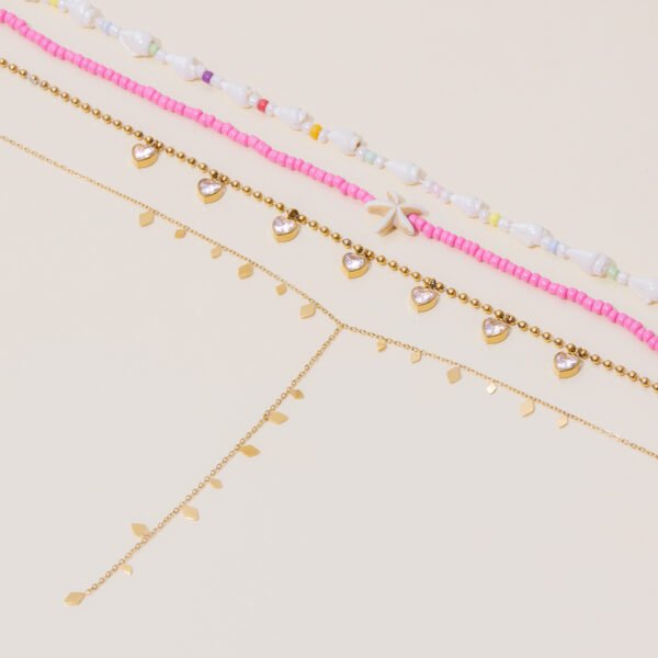 Pink Bead Heart Charm Necklace - 图片 4