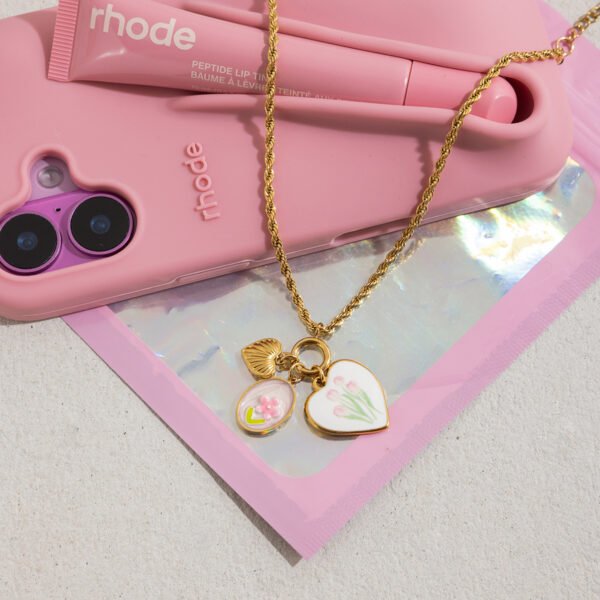Pink Bead Heart Pendant Necklace - 图片 4