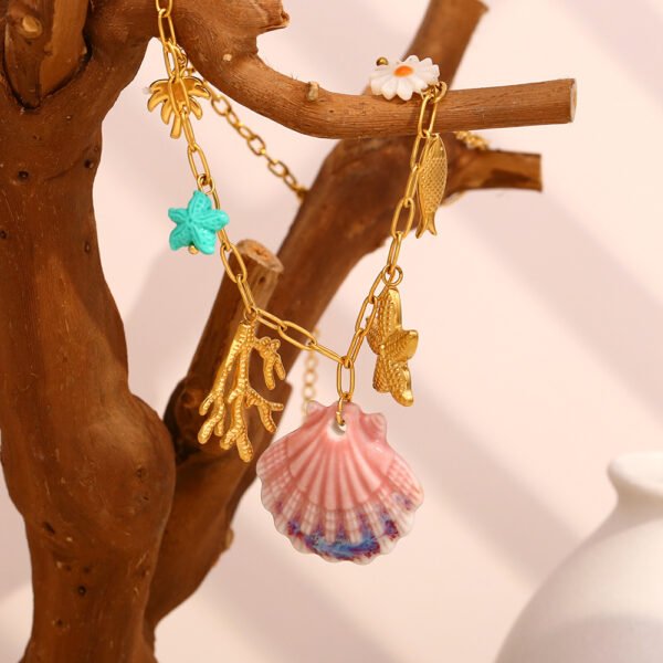 Summer Pink Shell Charm Necklace - 图片 3