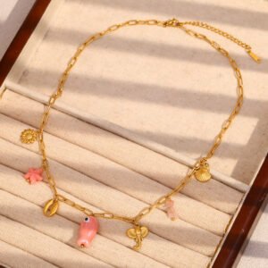 Summer Pink Fish Charm Necklace