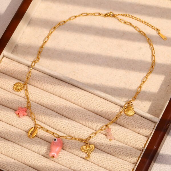 Summer Pink Fish Charm Necklace