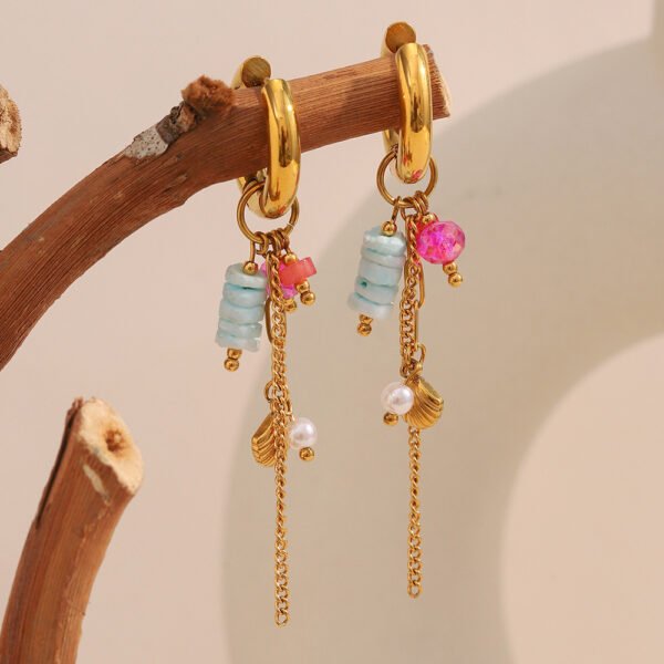 Shell Charm Tassel Hoop Earrings - 图片 4