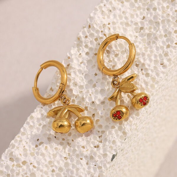 Gold Cherry Hoop Earrings - 图片 3