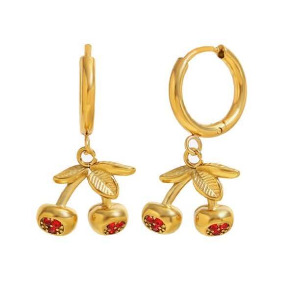 Gold Cherry Hoop Earrings - 图片 4