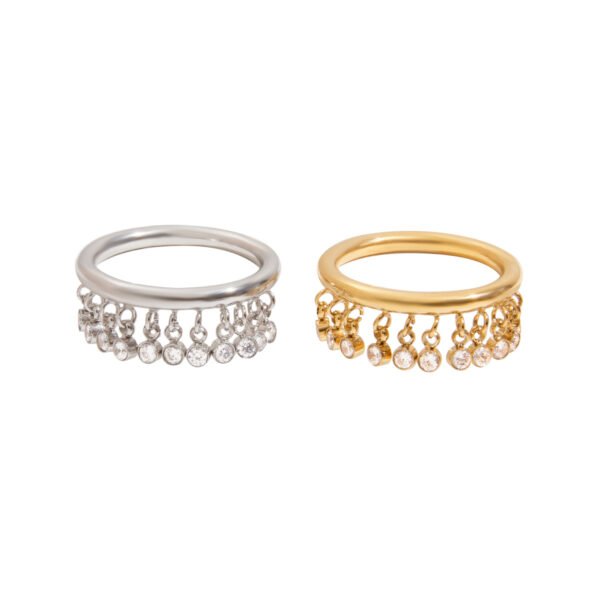 Round Zirconia Tassel Stainless Steel Ring - 图片 5