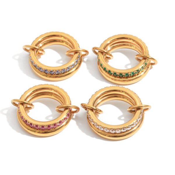 Color Zirconia Stainless Steel Layered Ring - 图片 4