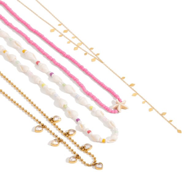 Pink Bead Heart Charm Necklace - 图片 5