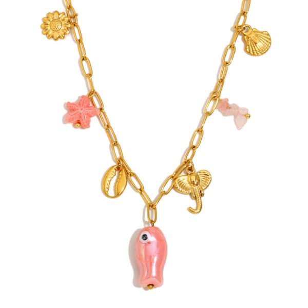 Summer Pink Fish Charm Necklace - 图片 4