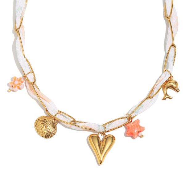 Bowknot Heart Charm Bandana Necklace - 图片 3