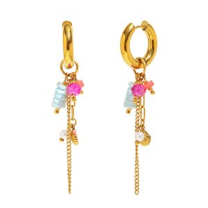 Shell Charm Tassel Hoop Earrings