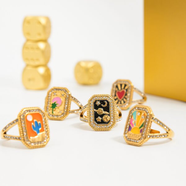Color Enamel Stainless Steel Square Ring - 图片 5