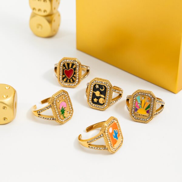 Color Enamel Stainless Steel Square Ring - 图片 6