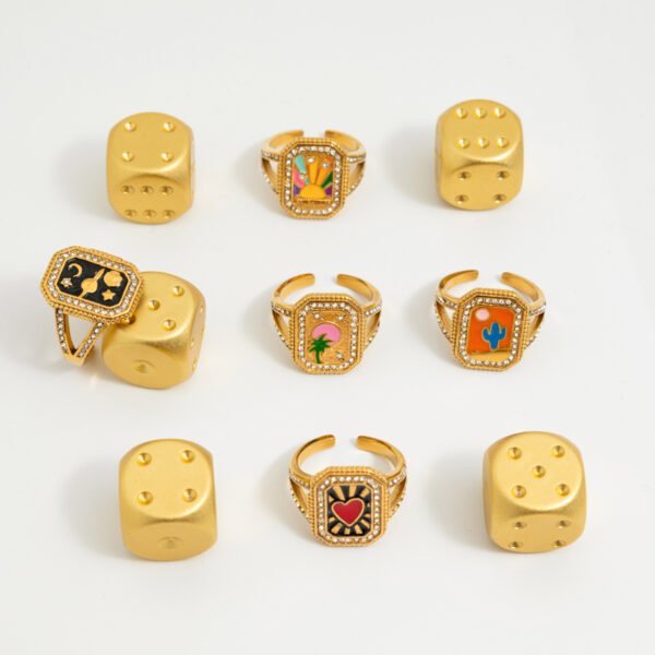 Color Enamel Stainless Steel Square Ring - 图片 7