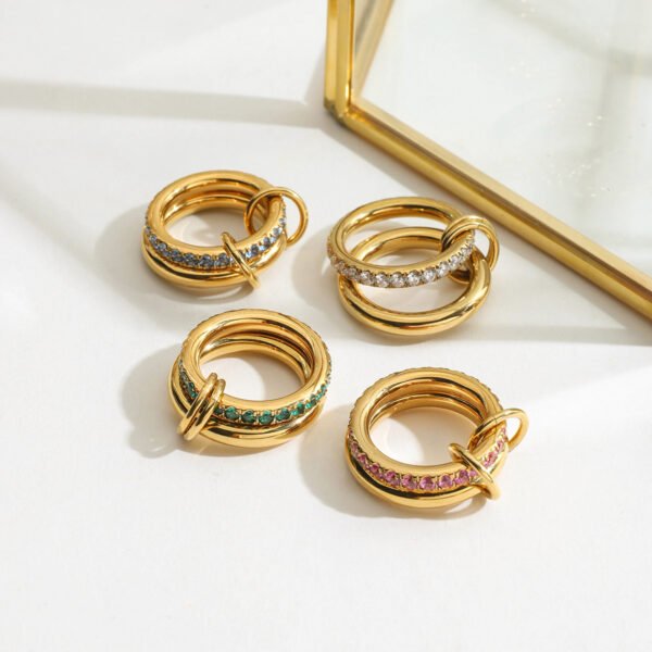 Color Zirconia Stainless Steel Layered Ring - 图片 5