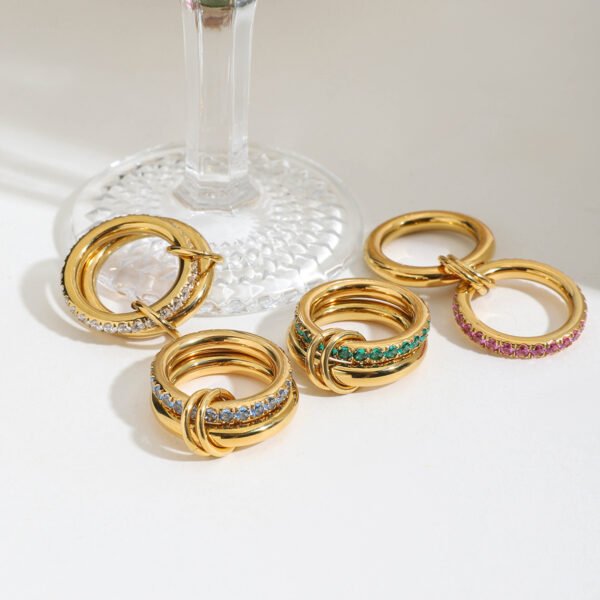 Color Zirconia Stainless Steel Layered Ring - 图片 6