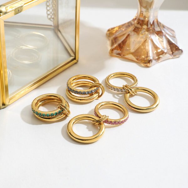 Color Zirconia Stainless Steel Layered Ring - 图片 7